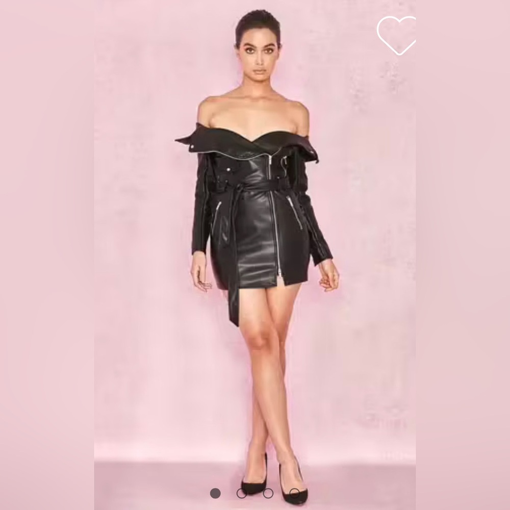 NWT HOUSE OF CB 'MADELEINE' VEGAN LEATHER COAT MINI DRESS BLACK